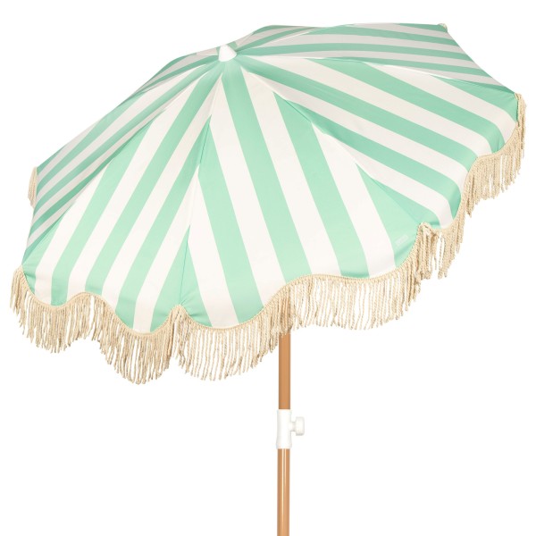Aktive Guarda-sol de praia de 8 nervuras, 200 cm, listras esmeralda com franjas