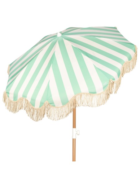 Aktive Guarda-sol de praia de 8 nervuras, 200 cm, listras esmeralda com franjas