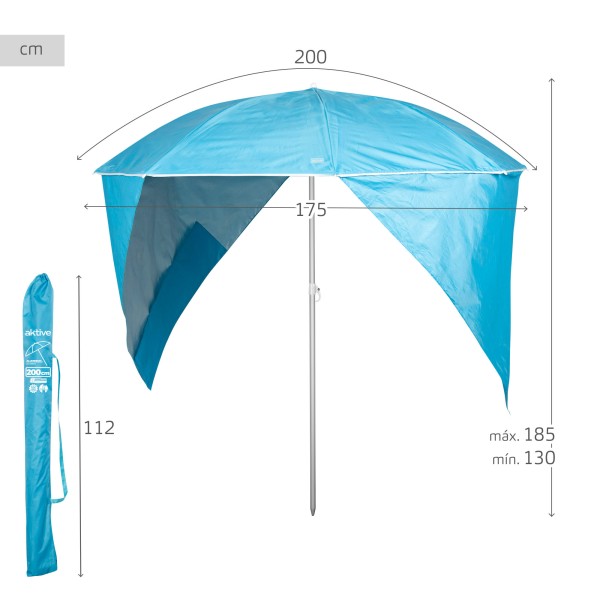 Aktive Guarda-sol de praia corta-vento de 8 nervuras, 200 cm, azul