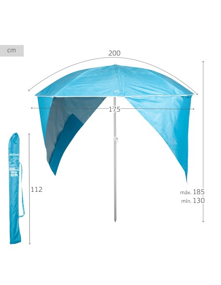 Aktive Guarda-sol de praia corta-vento de 8 nervuras, 200 cm, azul