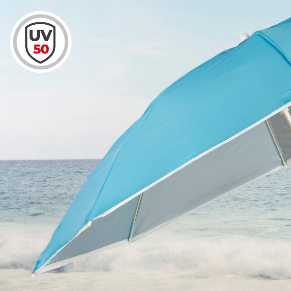 Aktive Guarda-sol de praia corta-vento de 8 nervuras, 200 cm, azul