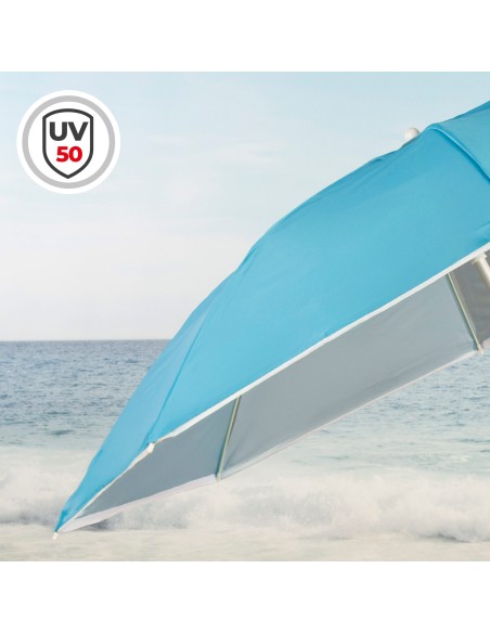 Aktive Guarda-sol de praia corta-vento de 8 nervuras, 200 cm, azul