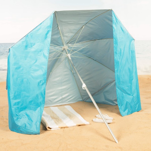 Aktive Guarda-sol de praia corta-vento de 8 nervuras, 200 cm, azul