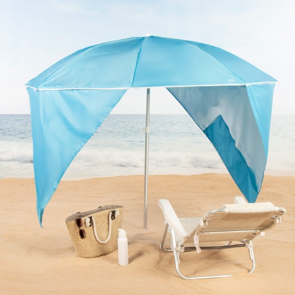 Aktive Guarda-sol de praia corta-vento de 8 nervuras, 200 cm, azul