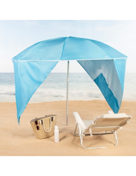 Aktive Guarda-sol de praia corta-vento de 8 nervuras, 200 cm, azul
