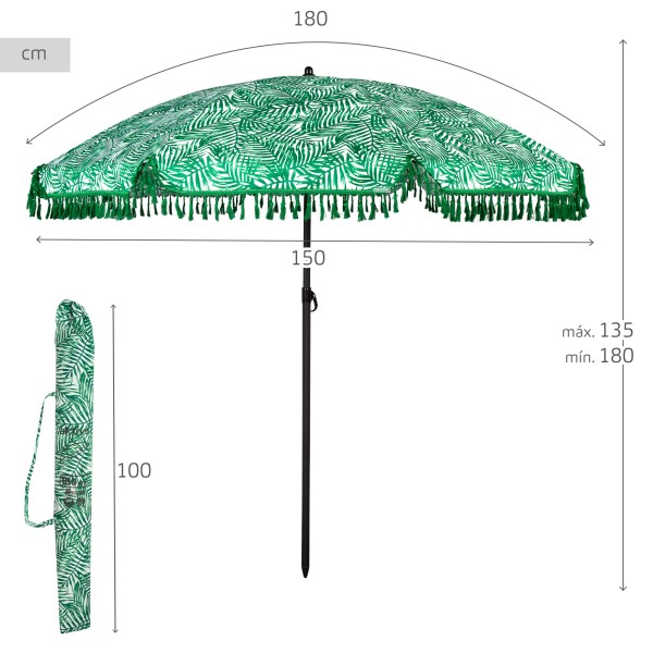 Aktive Guarda-sol de praia 180 cm samambaias com franjas | Distria