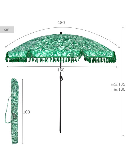Aktive Guarda-sol de praia 180 cm samambaias com franjas | Distria