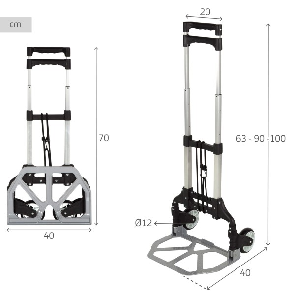 Aktive carrinho dobrável extensível em alumínio 63/100 cm | Distria