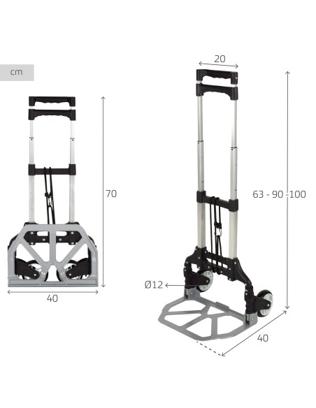 Aktive carrinho dobrável extensível em alumínio 63/100 cm | Distria
