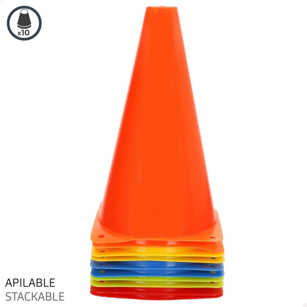 Conjunto de 10 cones de treinamento Aktive 23 cm multicoloridos empilháveis | Distria