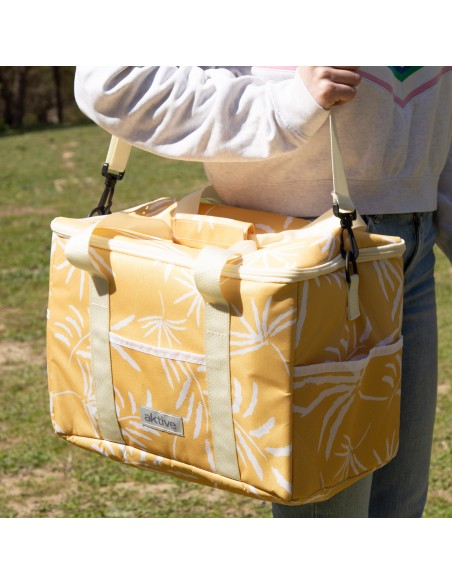 Bolsa térmica amarela de 16 litros com lençóis brancos Aktive | Distria