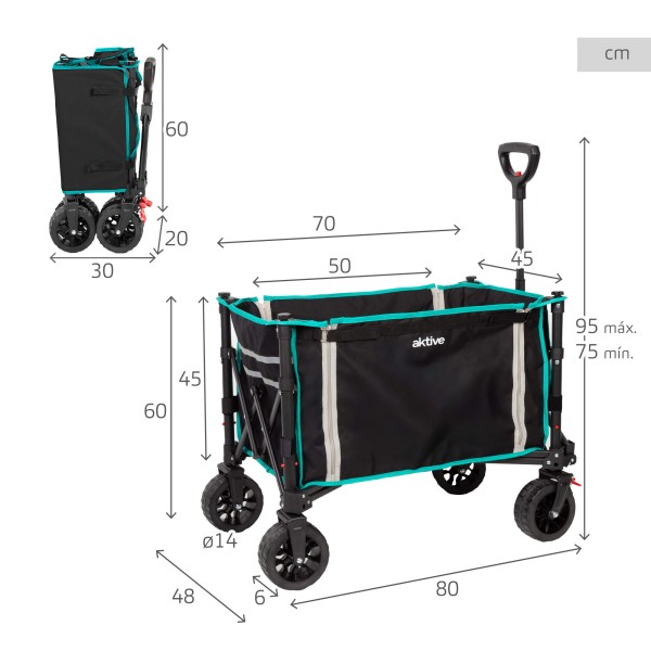 Aktive Carrinho de praia dobrável com rodas e capacidade para 60 kg | Distria