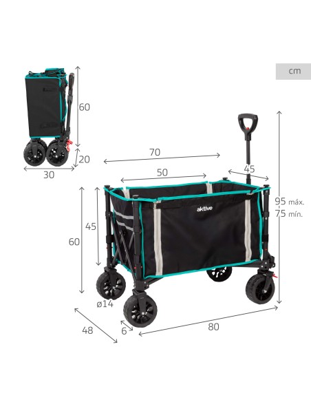 Aktive Carrinho de praia dobrável com rodas e capacidade para 60 kg | Distria