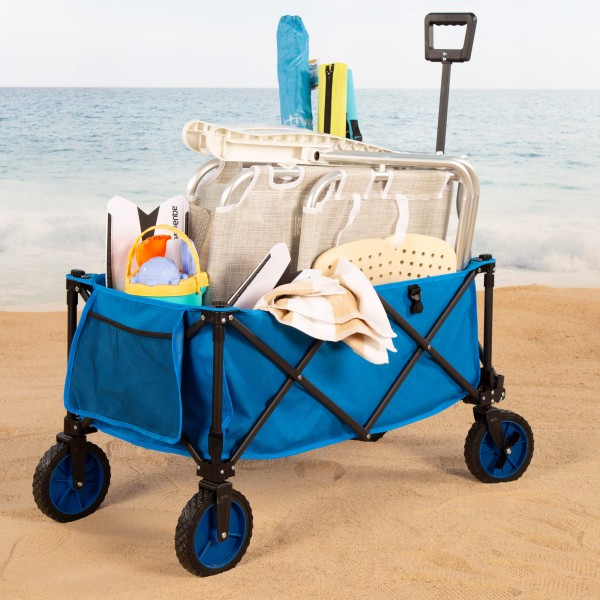 Carrinho de praia azul com rodas todo terreno 360º | Distria