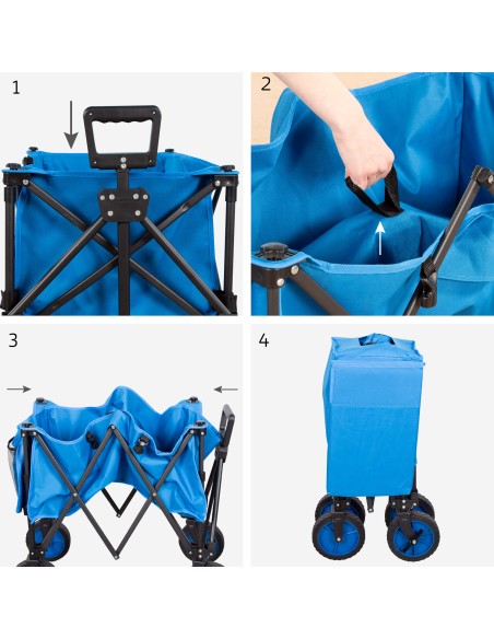 Carrinho de praia azul com rodas todo terreno 360º | Distria