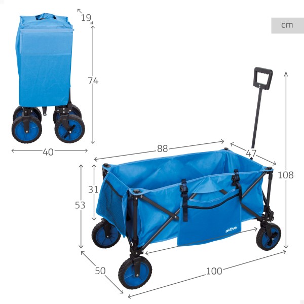Carrinho de praia azul com rodas todo terreno 360º | Distria