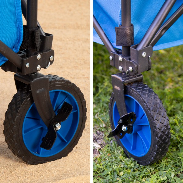 Carrinho de praia azul com rodas todo terreno 360º | Distria