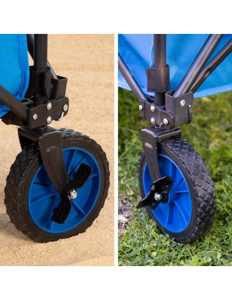 Carrinho de praia azul com rodas todo terreno 360º | Distria
