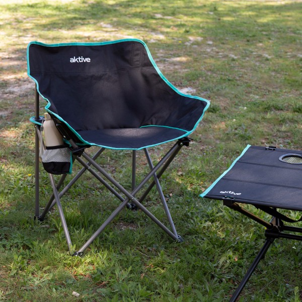 Aktive Cadeira de acampamento dobrável preta com porta-copos | Distria