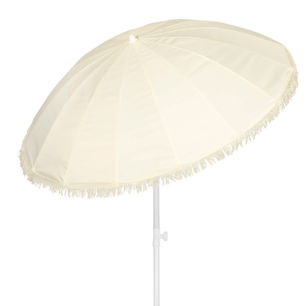 Aktive Guarda-sol de praia de 16 nervuras, 200 cm, bege com franjas
