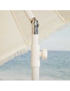 Aktive Guarda-sol de praia de 16 nervuras, 200 cm, bege com franjas 2