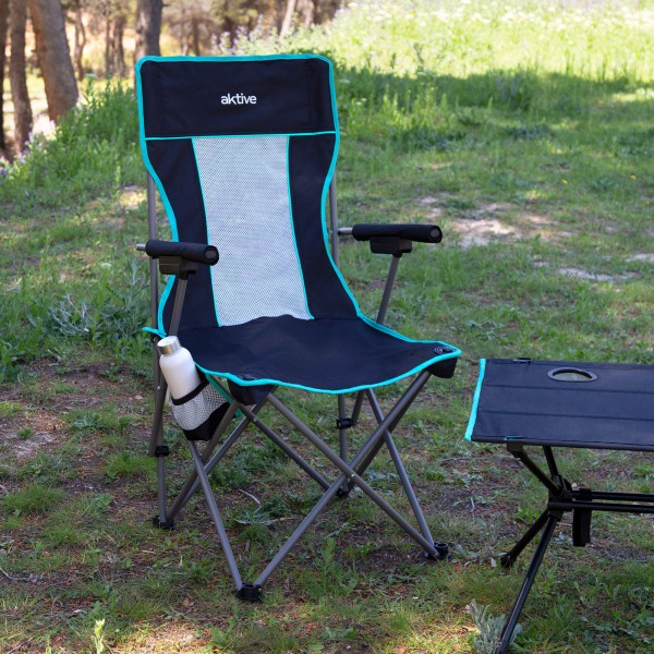 Cadeira de acampamento dobrável de luxo com encosto de malha | Distria