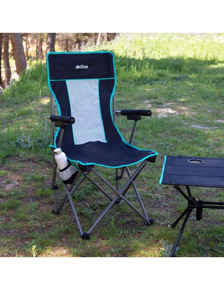 Cadeira de acampamento dobrável de luxo com encosto de malha | Distria