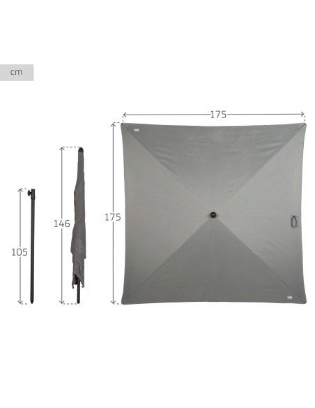 Aktive guarda-sol de jardim quadrado 175x175 cm cinza | Distria