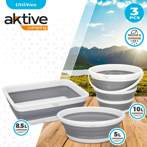 3 baldes dobráveis para camping | Distria