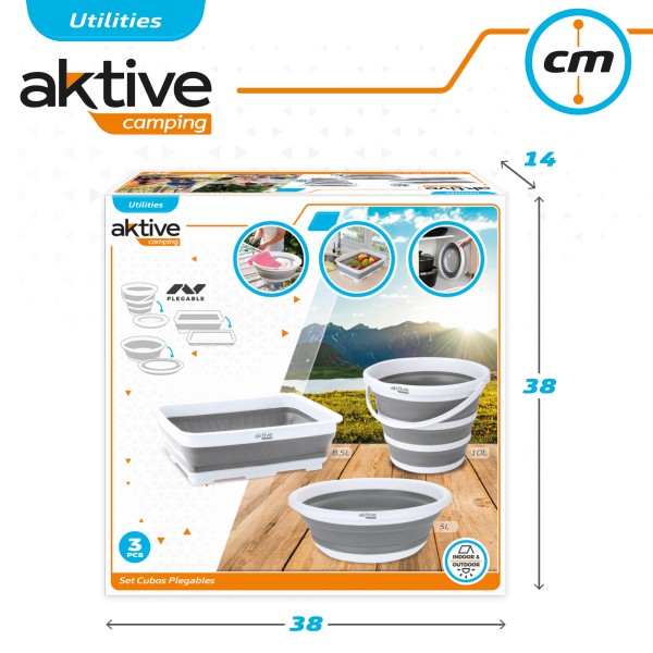 3 baldes dobráveis para camping | Distria