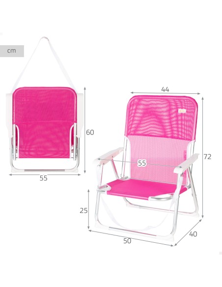 Cadeira de praia dobrável fúcsia 44x40x72 cm | Distria
