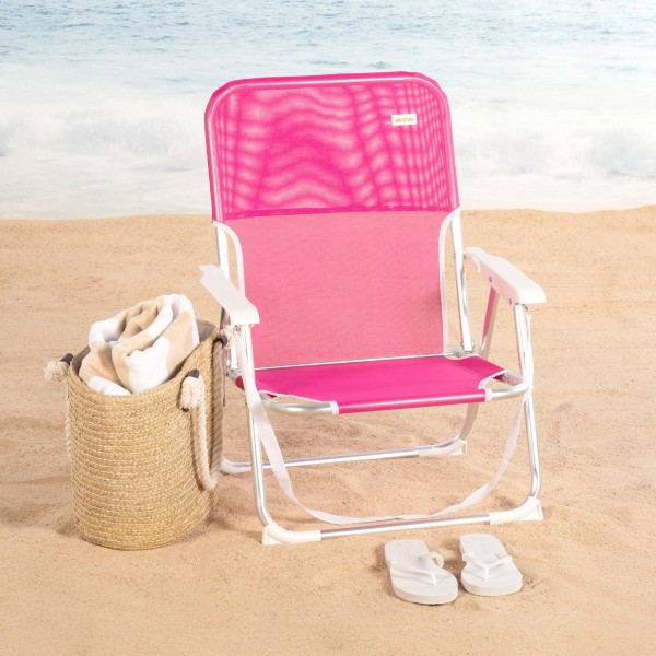 Cadeira de praia dobrável fúcsia 44x40x72 cm | Distria