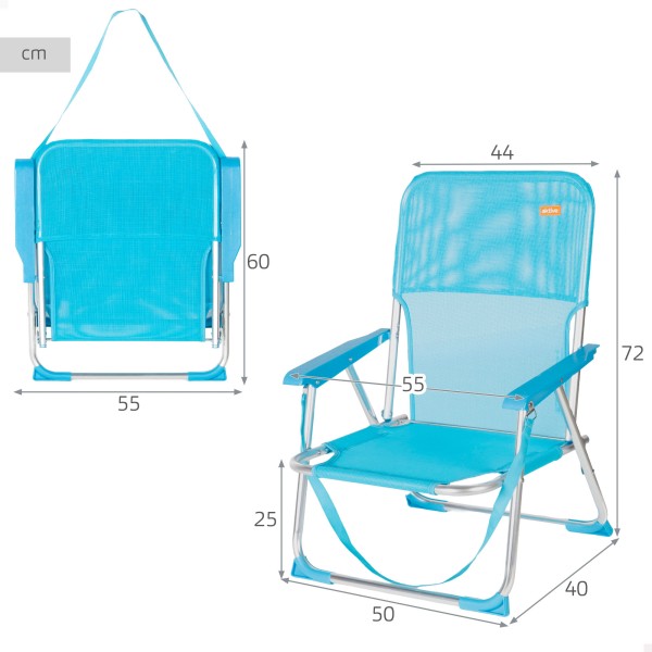 Cadeira de praia dobrável azul 44x40x72 cm | Distria