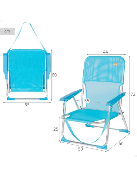 Cadeira de praia dobrável azul 44x40x72 cm | Distria
