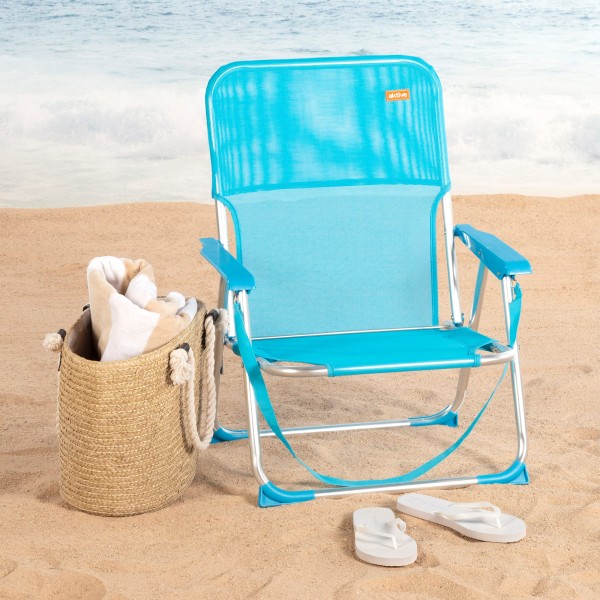 Cadeira de praia dobrável azul 44x40x72 cm | Distria
