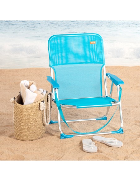 Cadeira de praia dobrável azul 44x40x72 cm | Distria