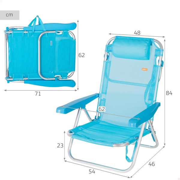 Cadeira de praia dobrável azul 5 posições Aktive | Distria
