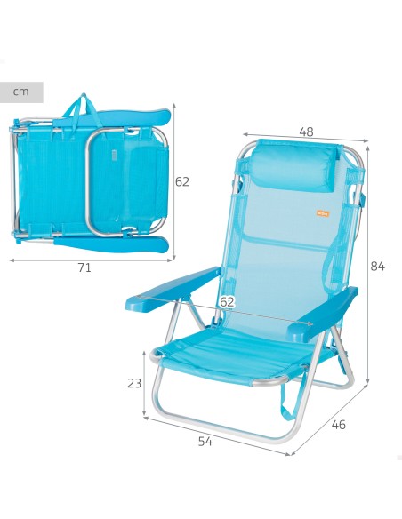 Cadeira de praia dobrável azul 5 posições Aktive | Distria