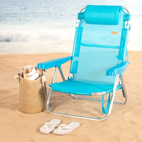 Cadeira de praia dobrável azul 5 posições Aktive | Distria