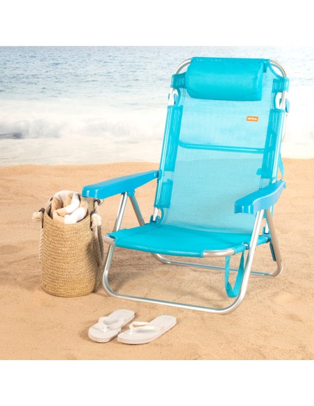 Cadeira de praia dobrável azul 5 posições Aktive | Distria