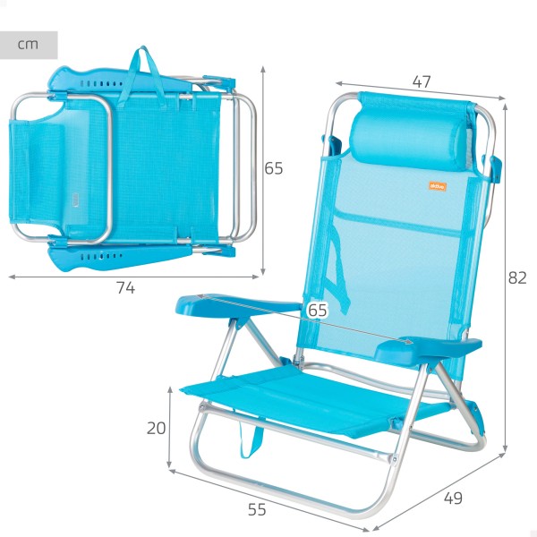 Cadeira de praia dobrável azul 8 posições 110 kg Aktive | Distria
