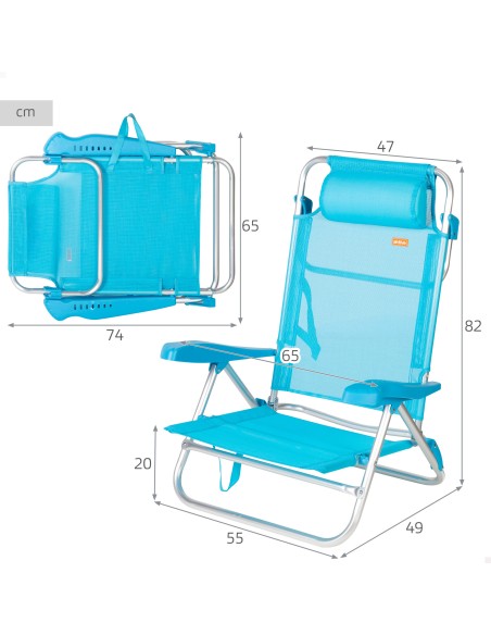 Cadeira de praia dobrável azul 8 posições 110 kg Aktive | Distria
