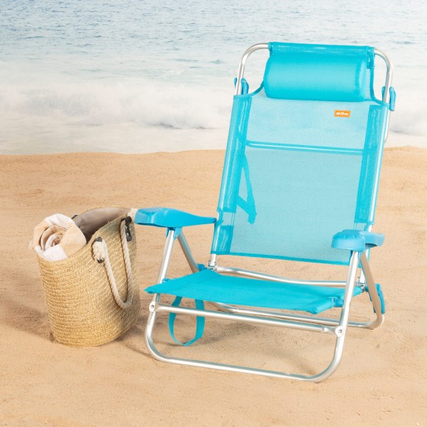 Cadeira de praia dobrável azul 8 posições 110 kg Aktive | Distria