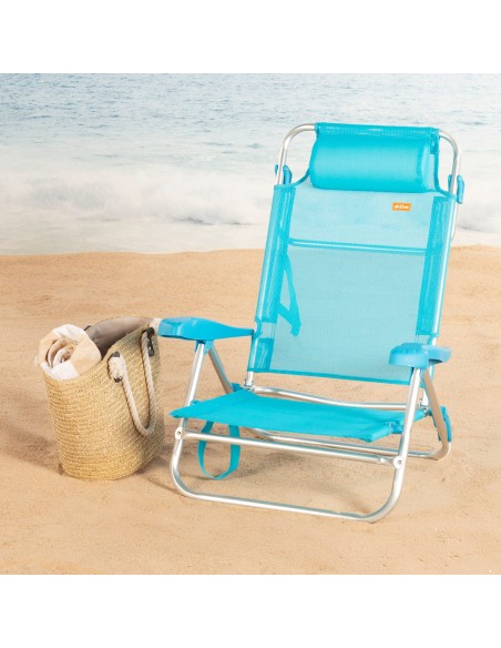Cadeira de praia dobrável azul 8 posições 110 kg Aktive | Distria