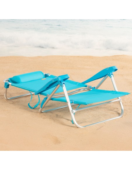 Cadeira de praia dobrável azul 8 posições 110 kg Aktive | Distria