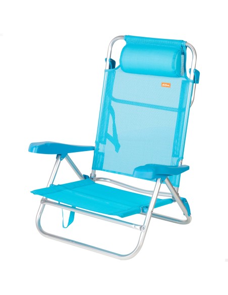 Cadeira de praia dobrável azul 8 posições 110 kg Aktive | Distria