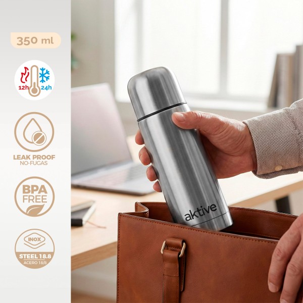 Garrafa térmica Aktive 350 ml em aço inoxidável com copo | Distria