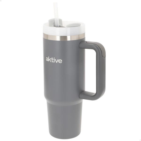 Garrafa térmica cinzenta de 900 ml em aço inox com pega | Distria