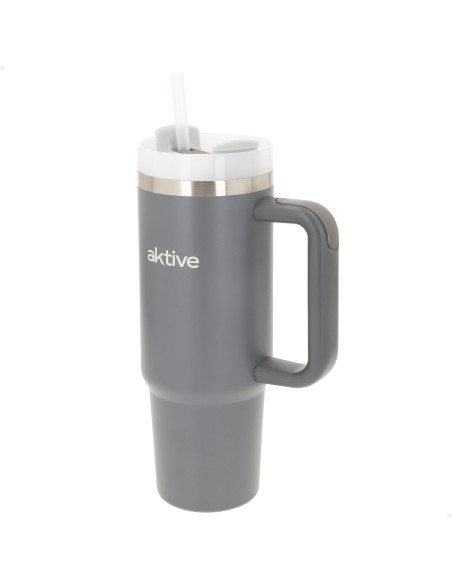 Garrafa térmica cinzenta de 900 ml em aço inox com pega | Distria