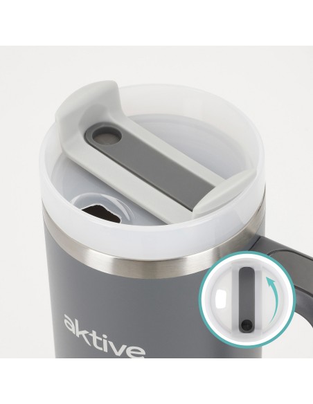 Garrafa térmica cinzenta de 900 ml em aço inox com pega | Distria